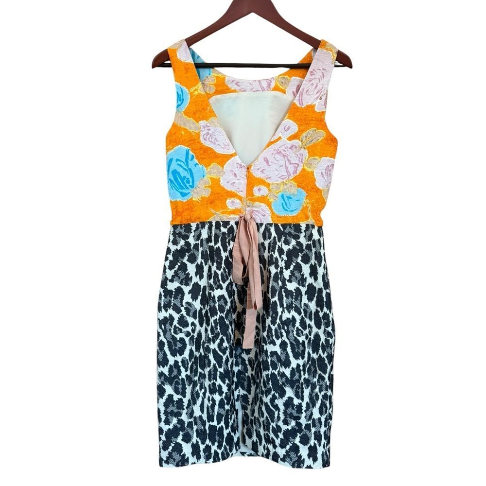 Plenty by Tracy Reese Orange Blue Black Floral Top Animal Print Skirt Dress sz 6 - Picture 2 of 8